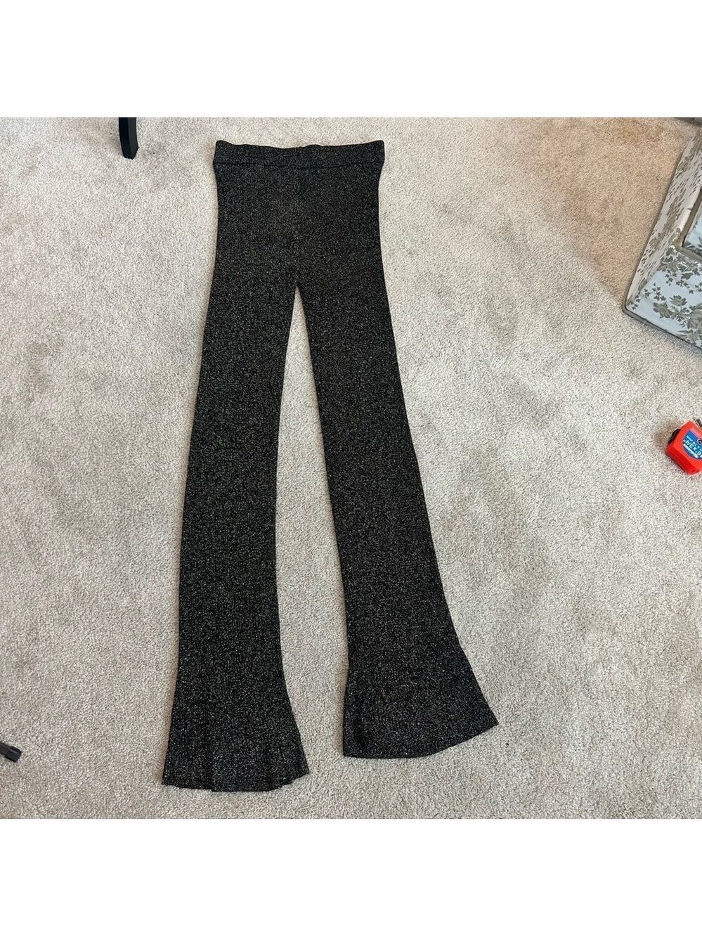 Zara Special edition black gold knit metallic glitter flare pants Sz M NWT - Picture 5 of 13